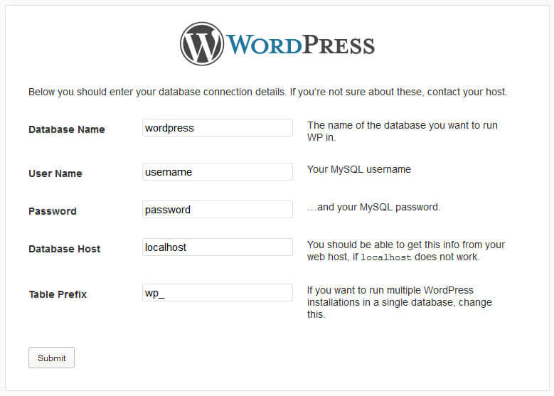 Inserting database details.