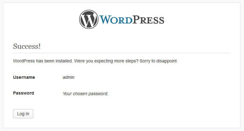 Install WordPress button.