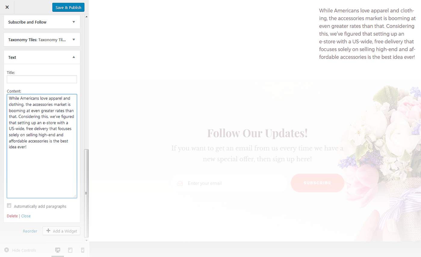 Menu Settings Screen
