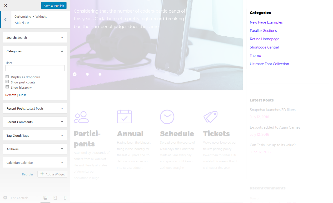Menu Settings Screen