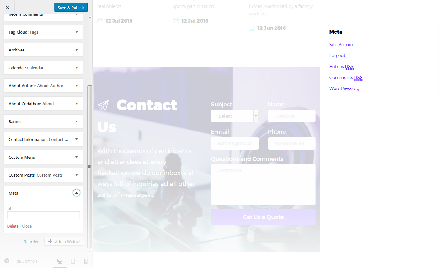 Menu Settings Screen