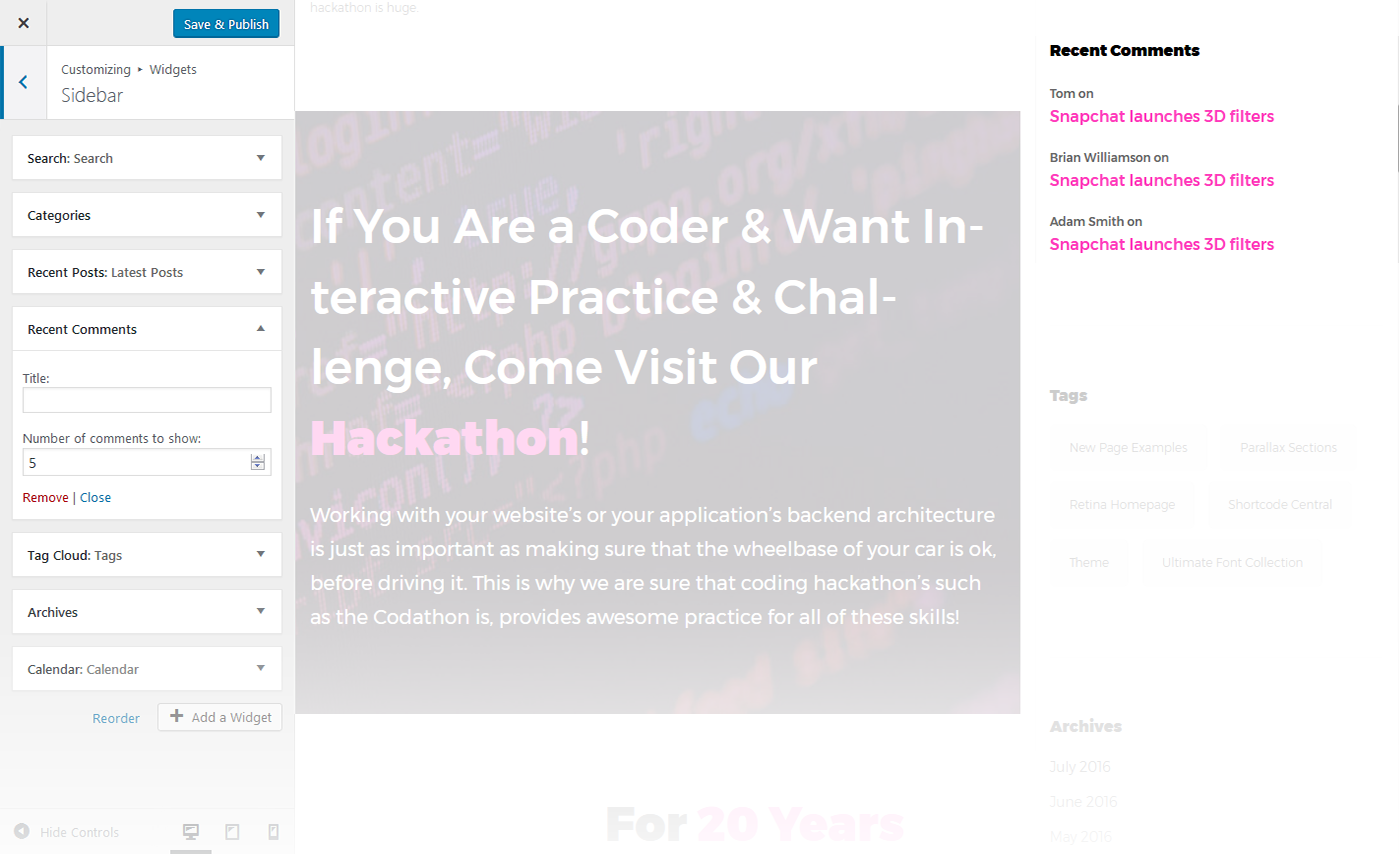 Menu Settings Screen
