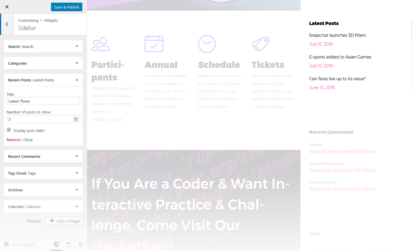 Menu Settings Screen