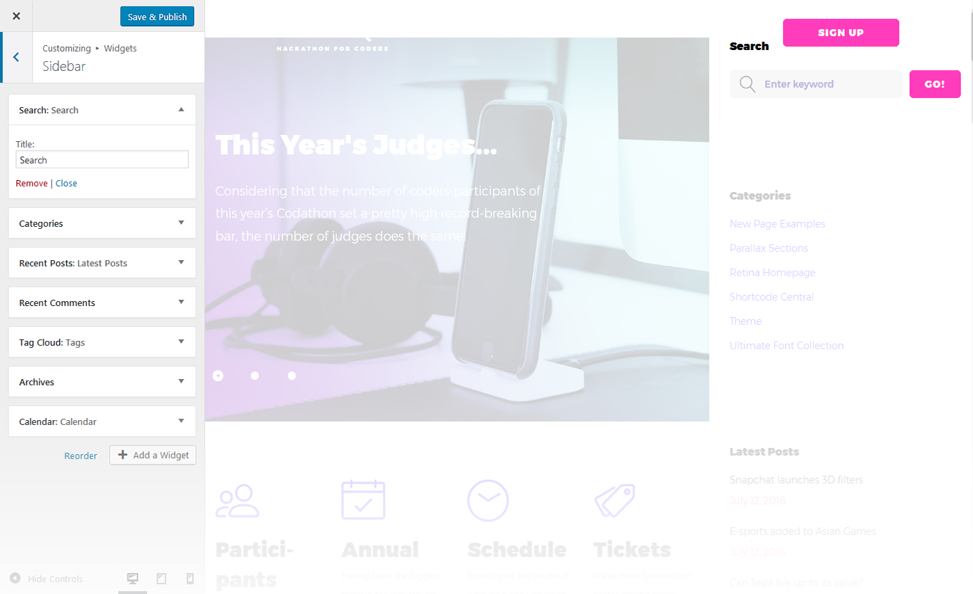Menu Settings Screen