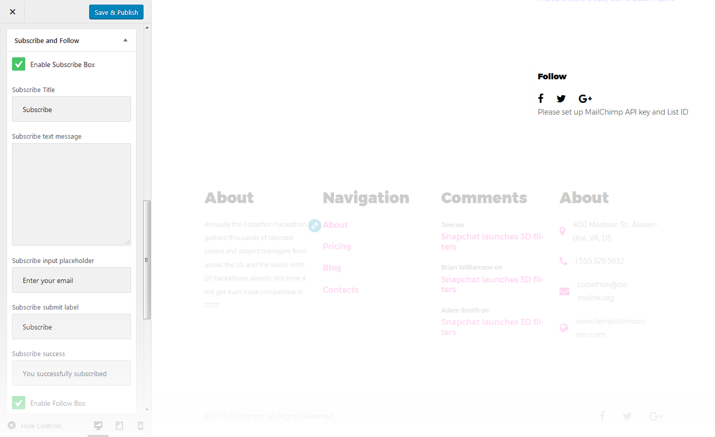 Menu Settings Screen