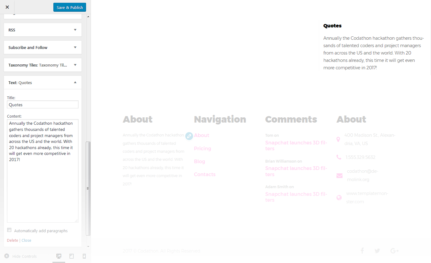 Menu Settings Screen
