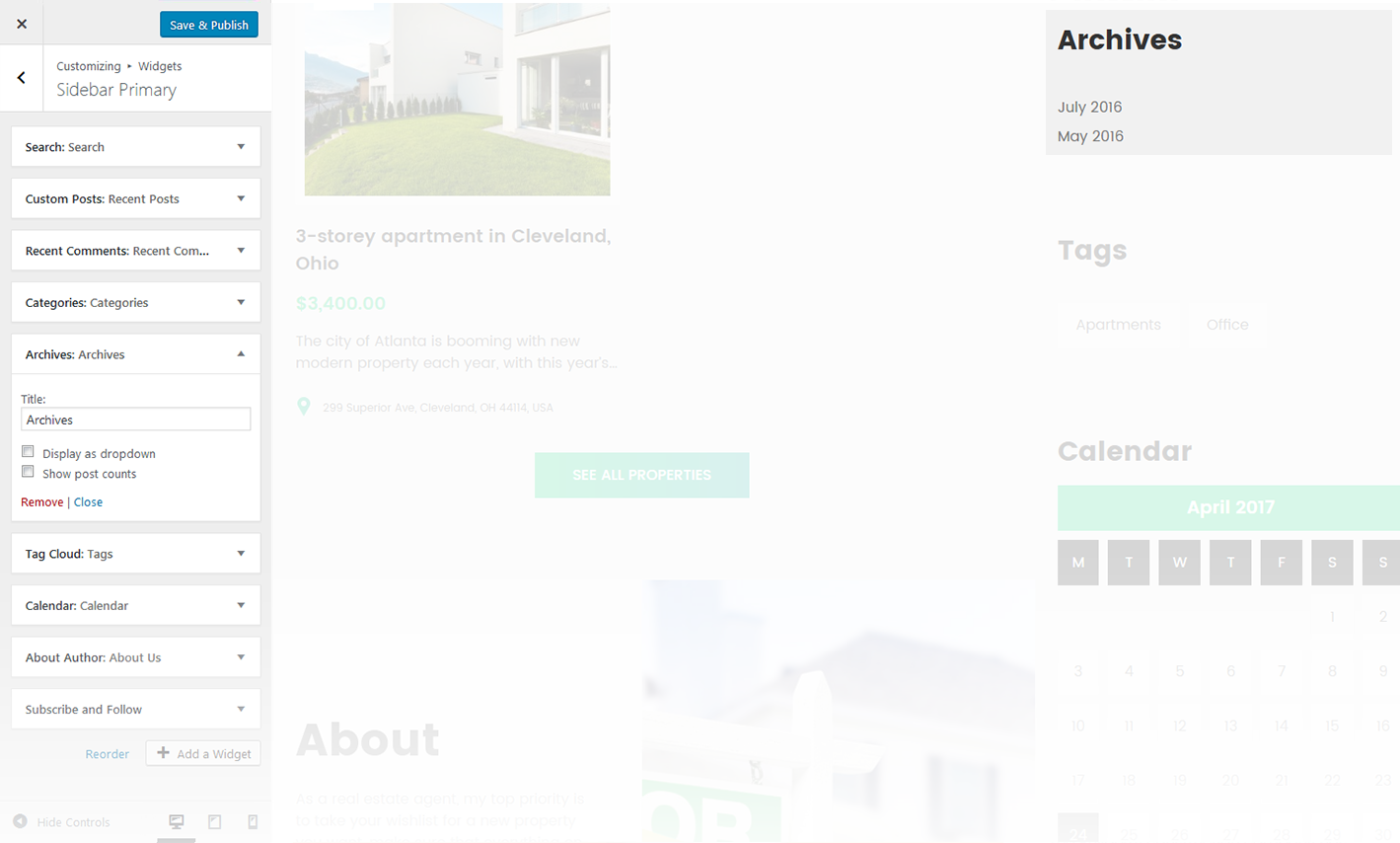 Menu Settings Screen