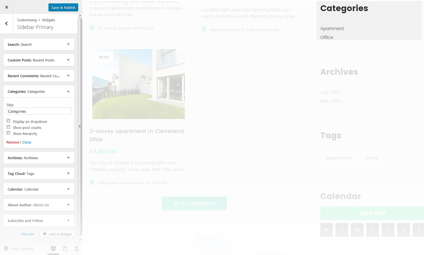 Menu Settings Screen