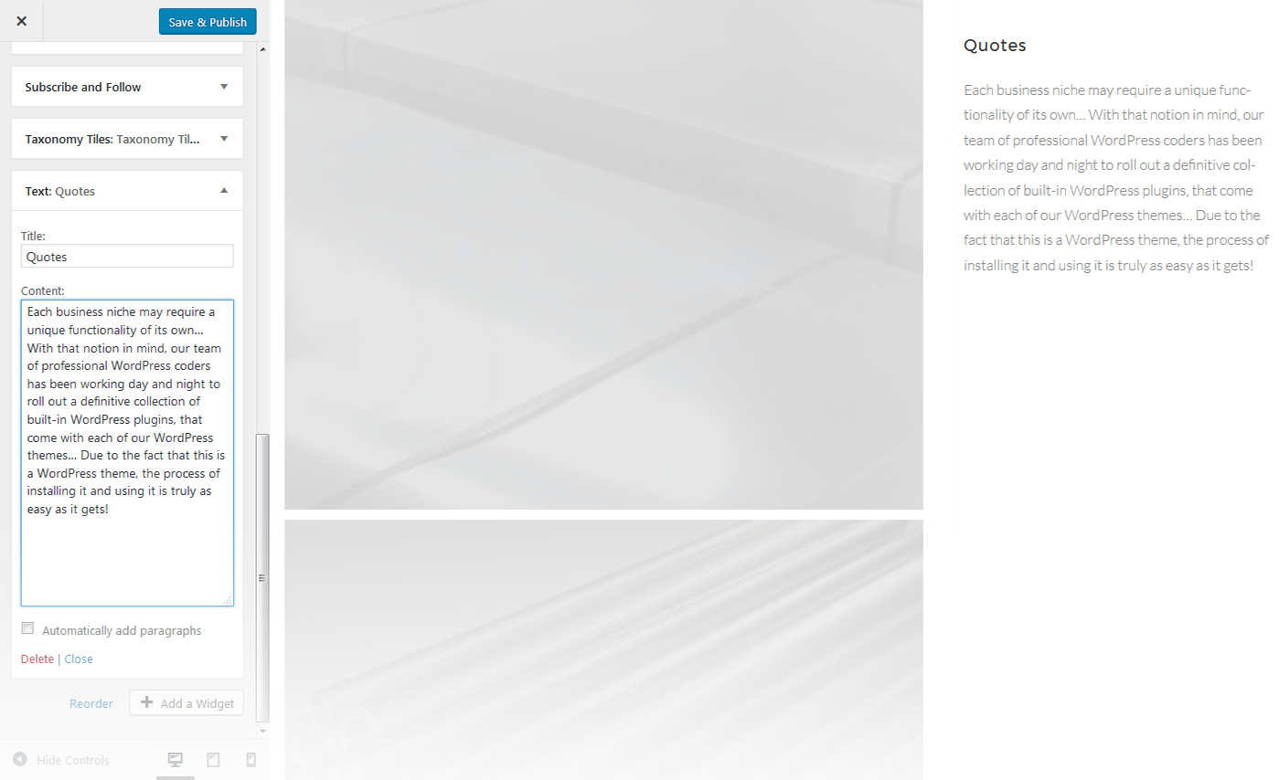 Menu Settings Screen