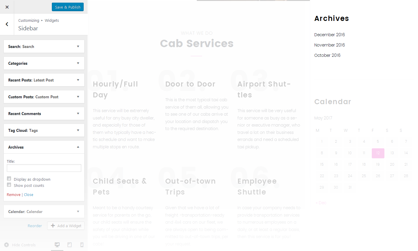 Menu Settings Screen