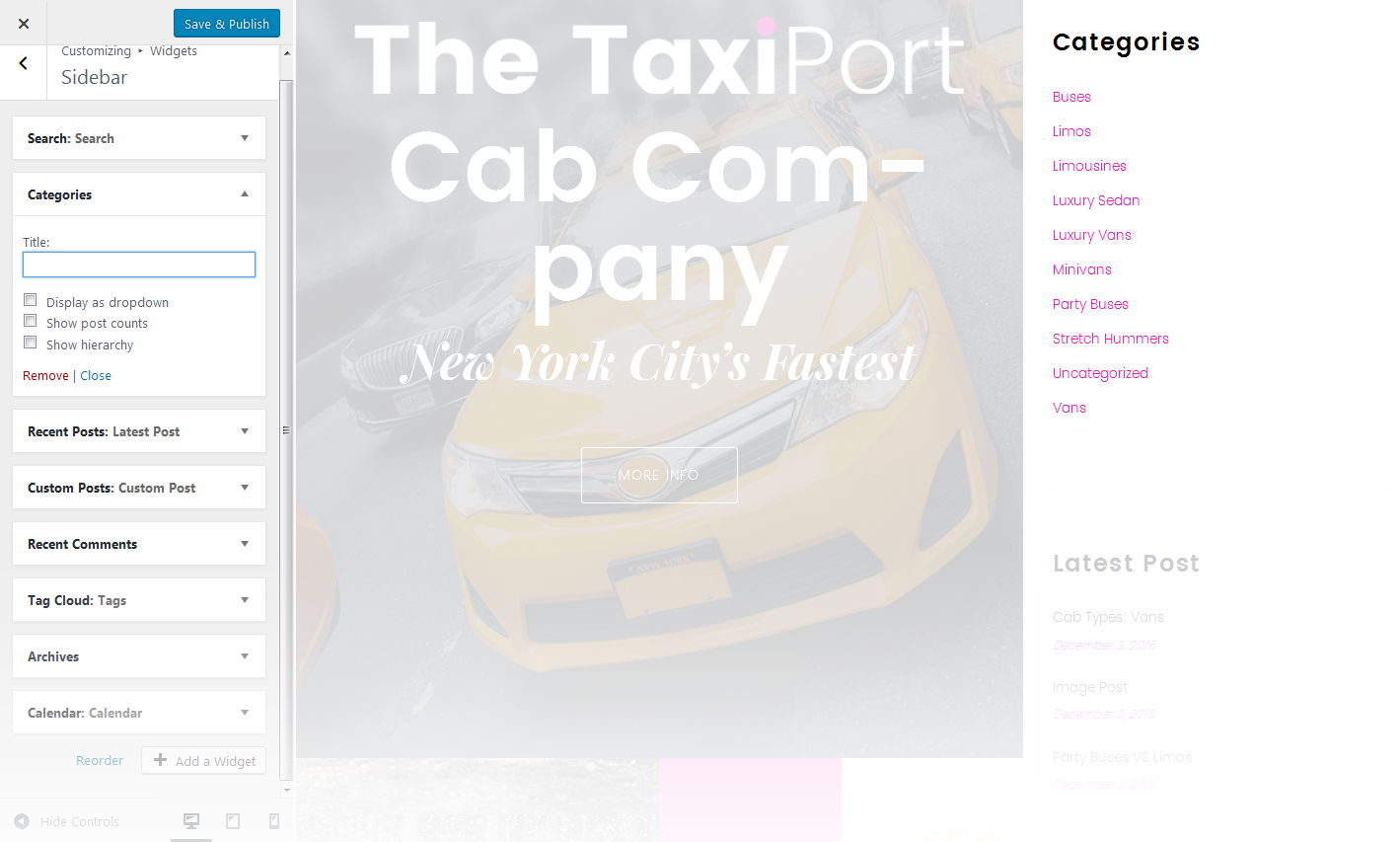 Menu Settings Screen