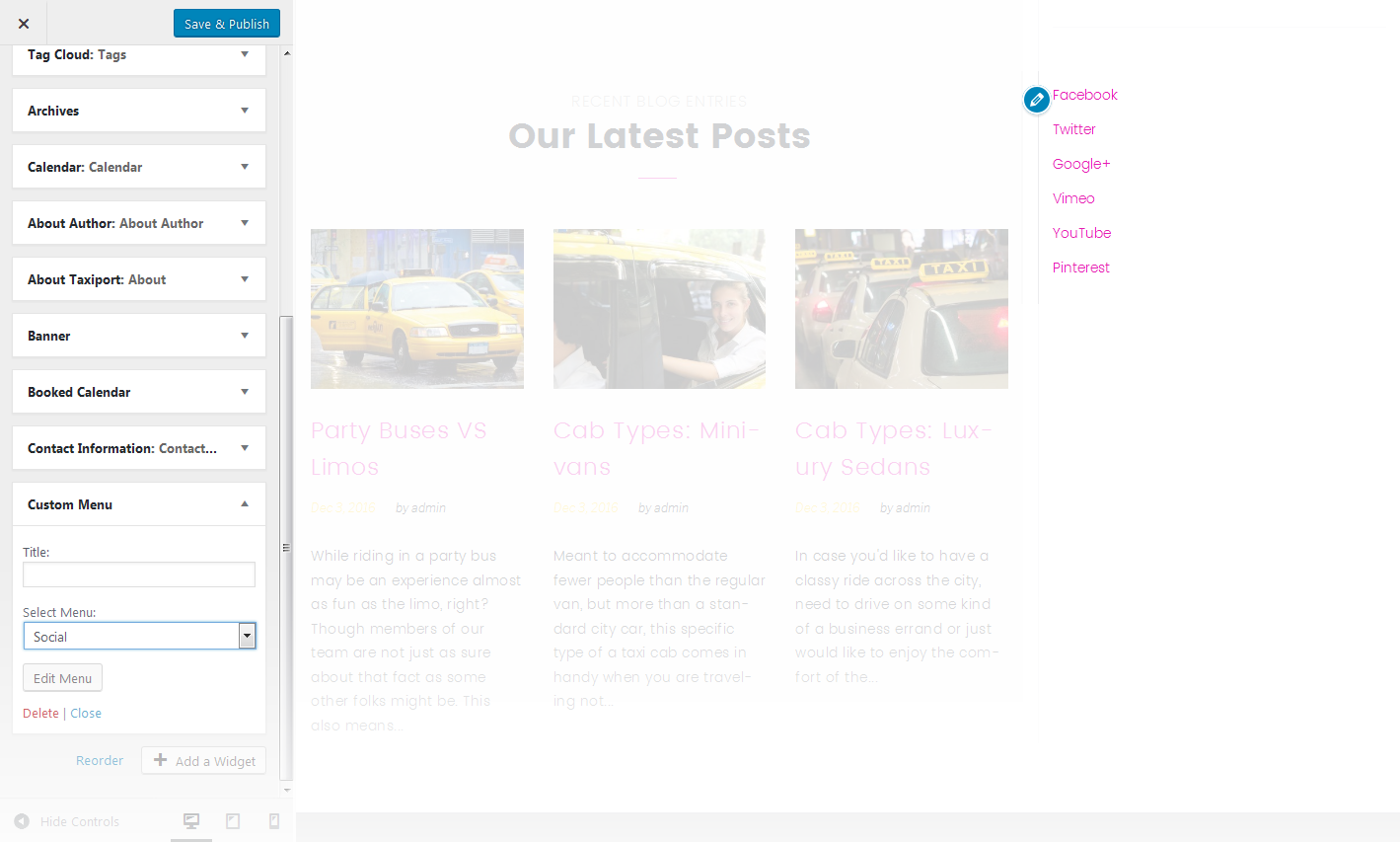 Menu Settings Screen