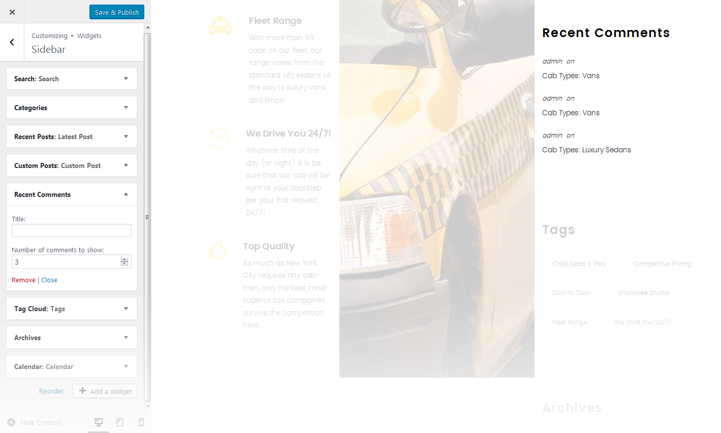 Menu Settings Screen