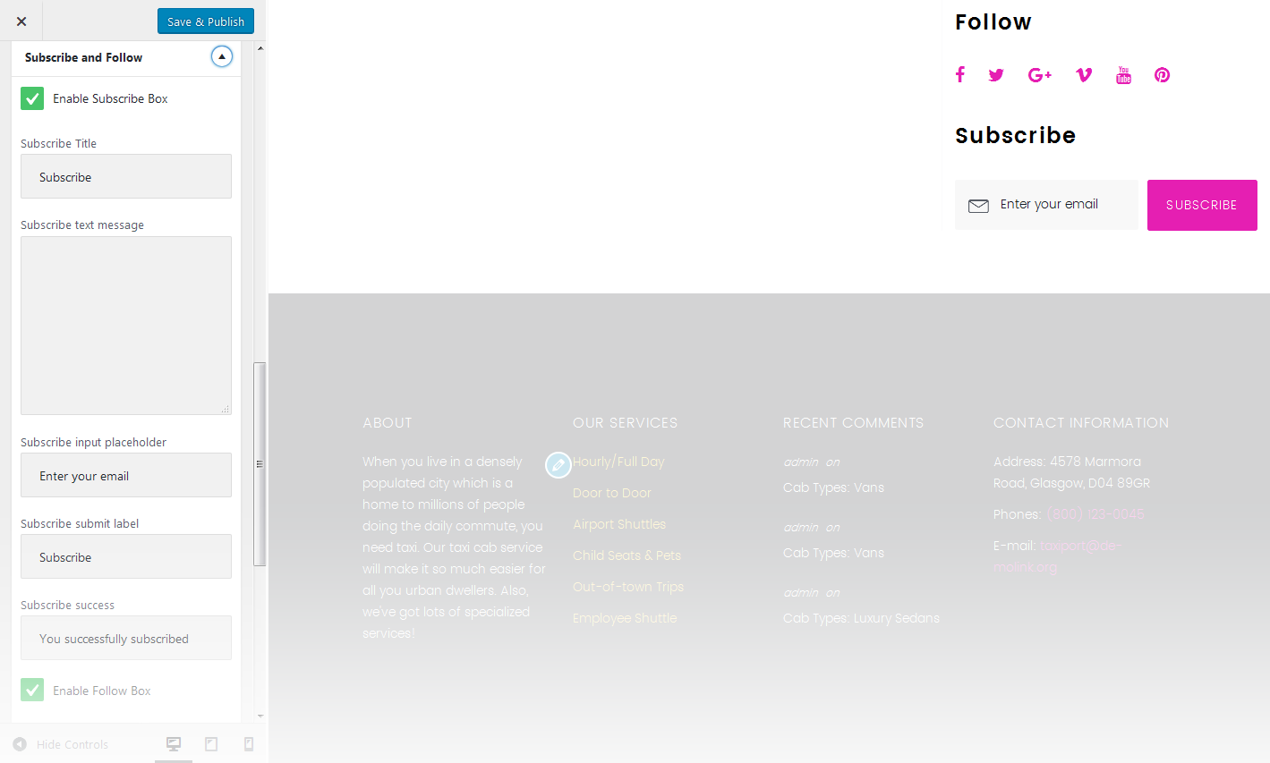 Menu Settings Screen
