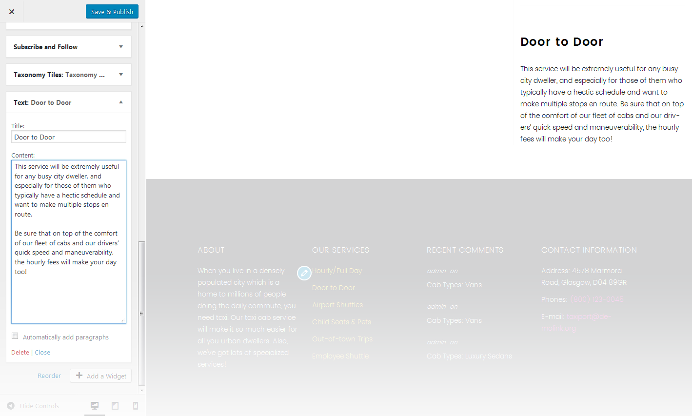 Menu Settings Screen