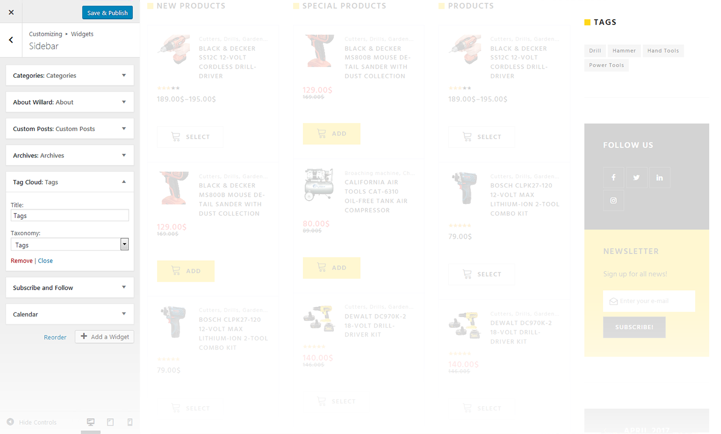 Menu Settings Screen