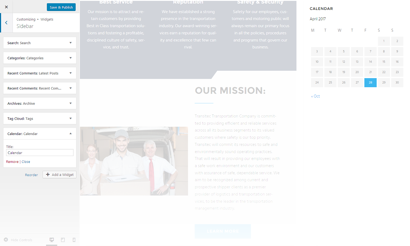 Menu Settings Screen
