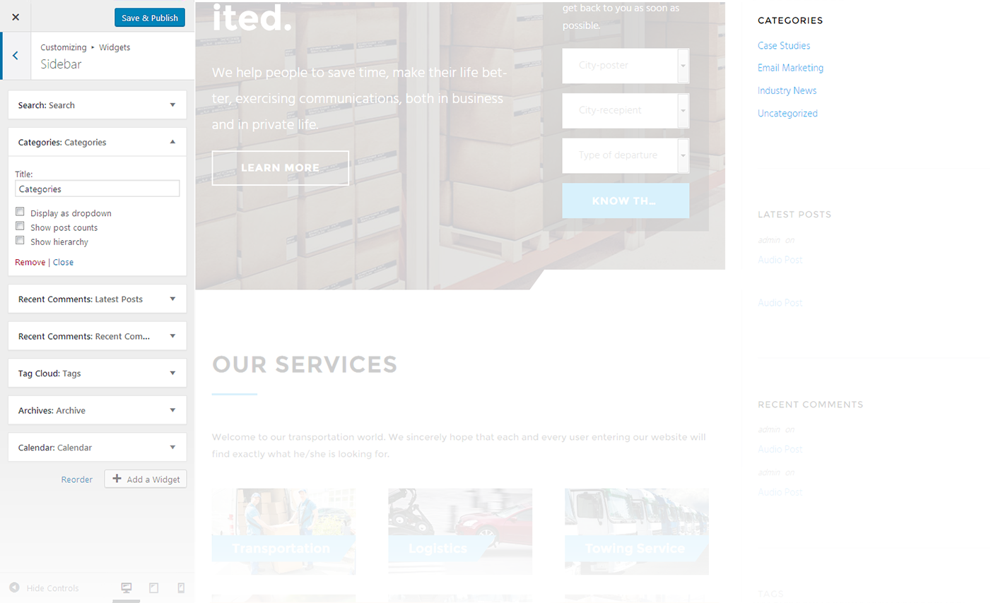 Menu Settings Screen