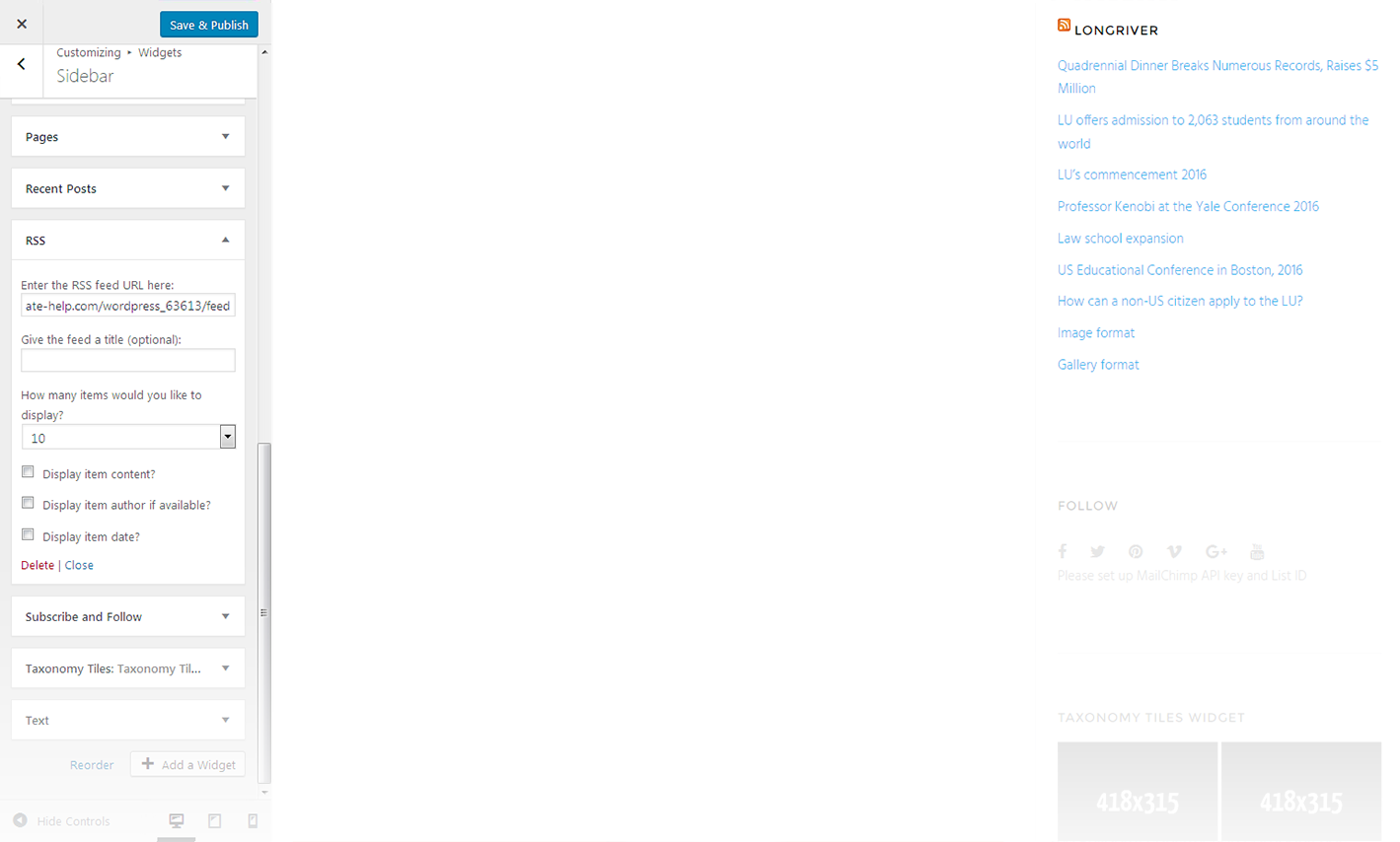 Menu Settings Screen