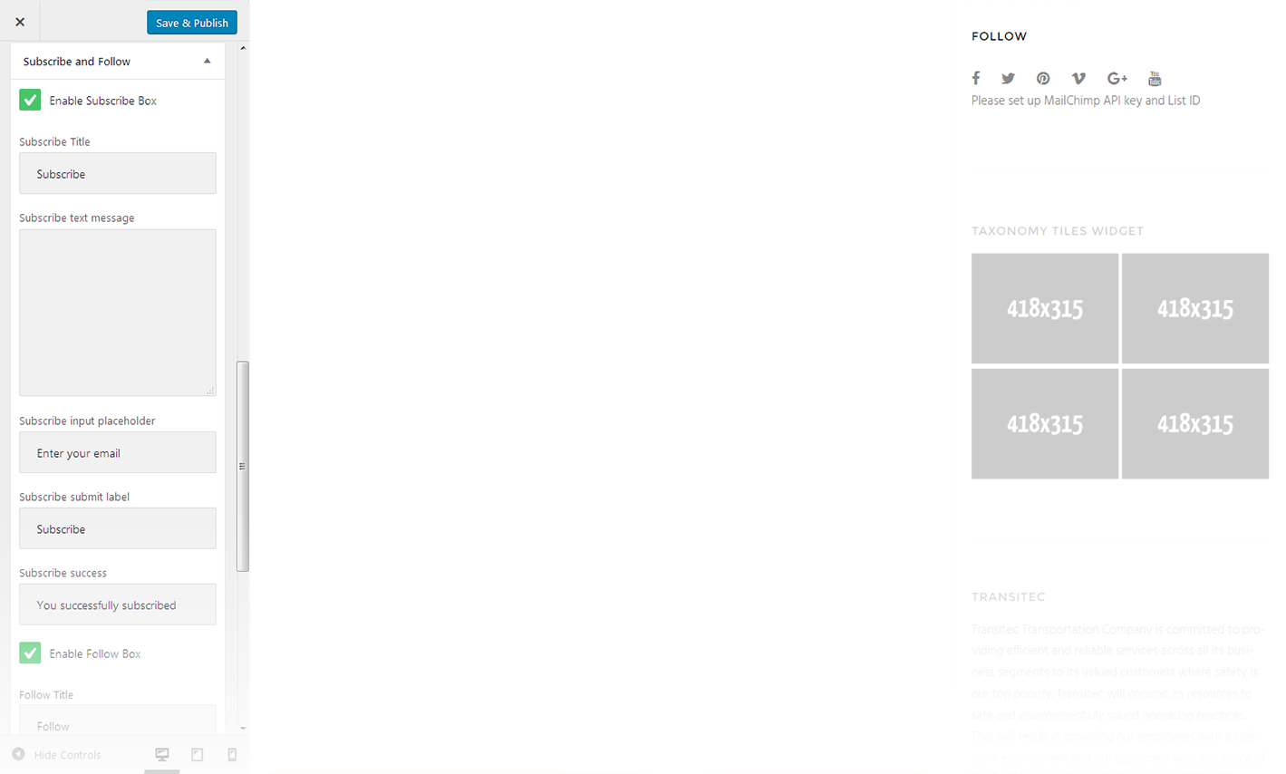 Menu Settings Screen