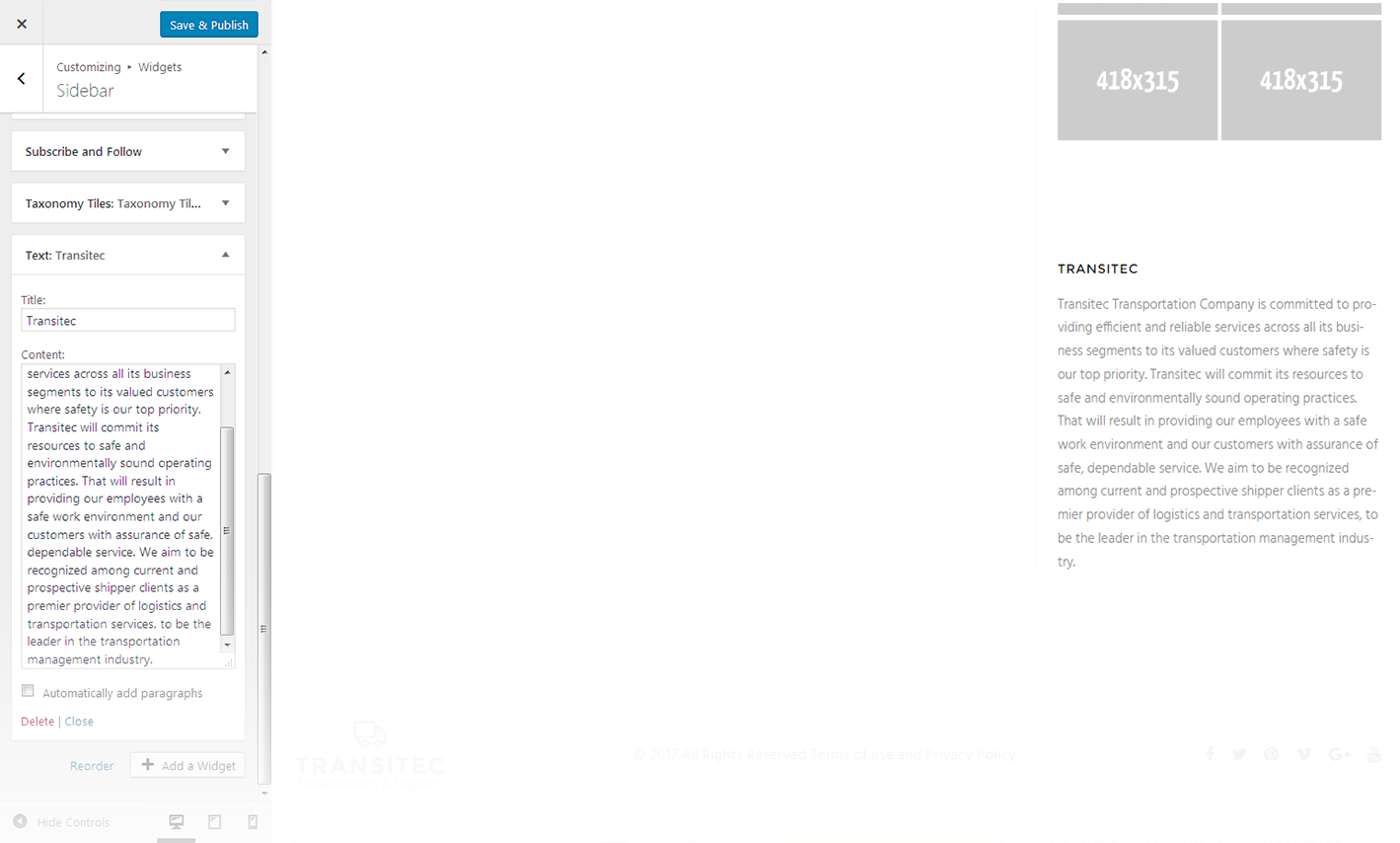 Menu Settings Screen