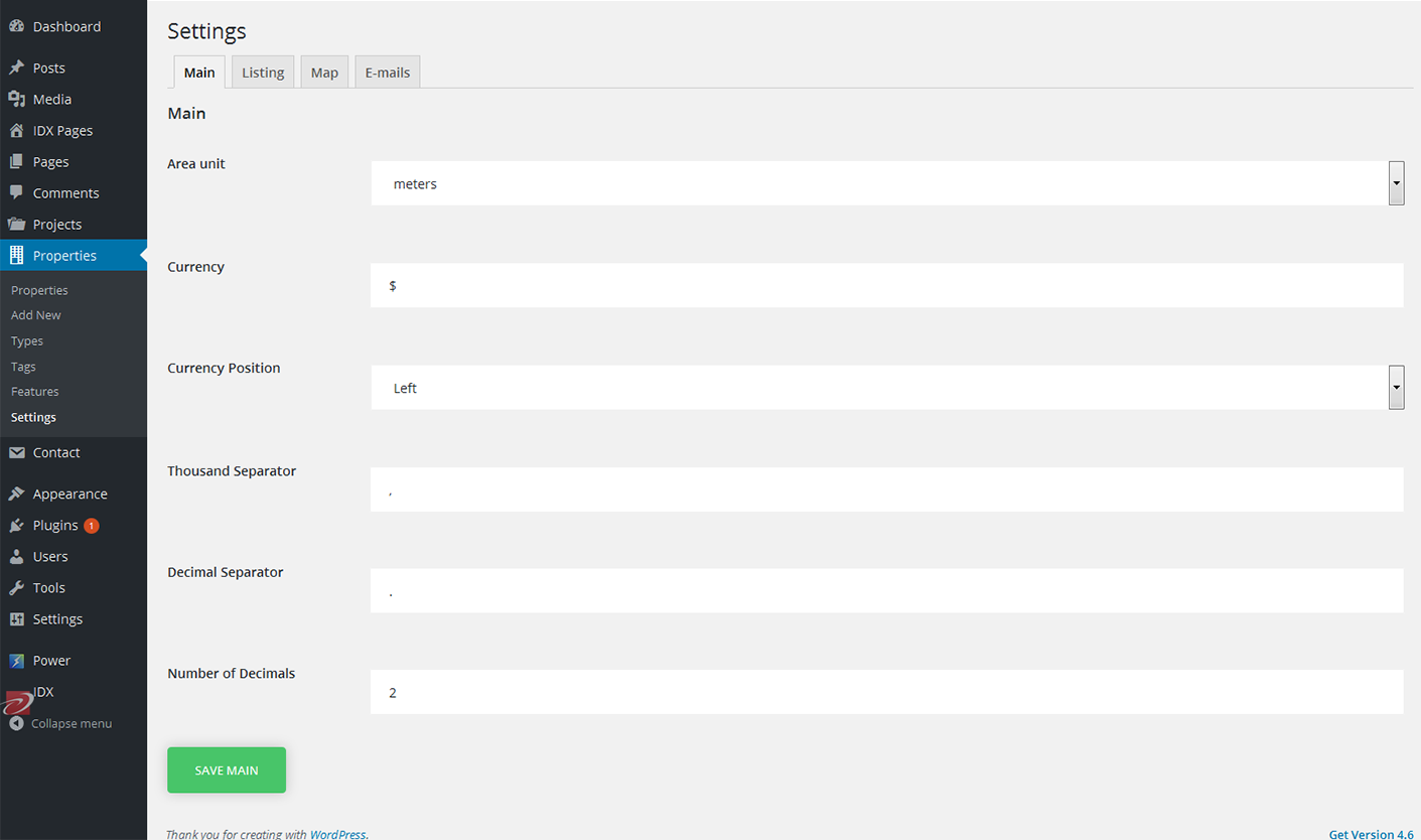 Menu Settings Screen