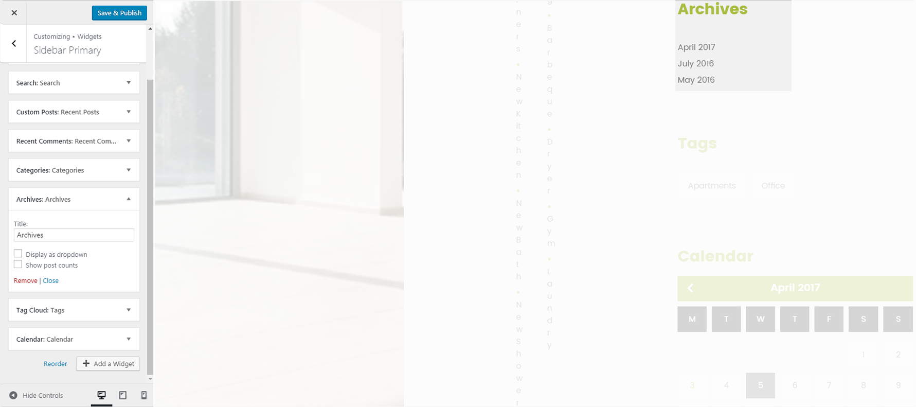 Menu Settings Screen