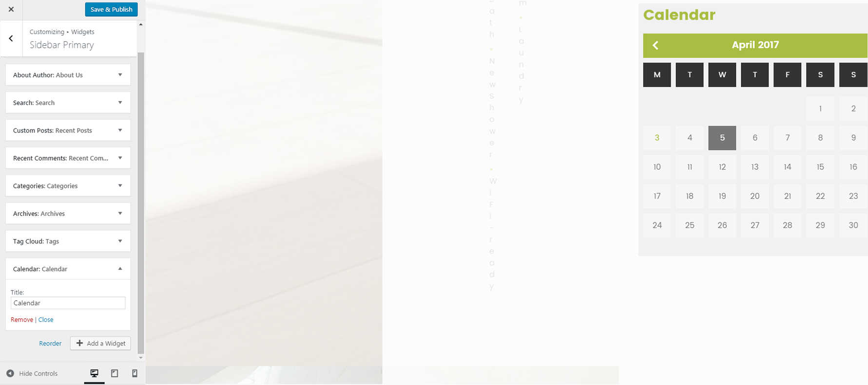 Menu Settings Screen