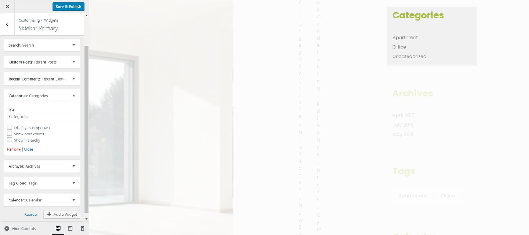 Menu Settings Screen