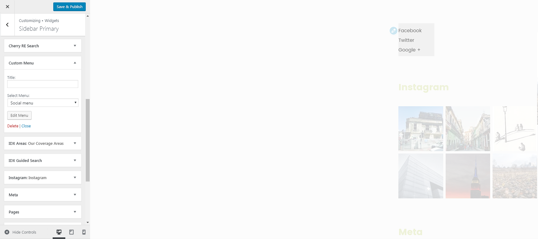 Menu Settings Screen