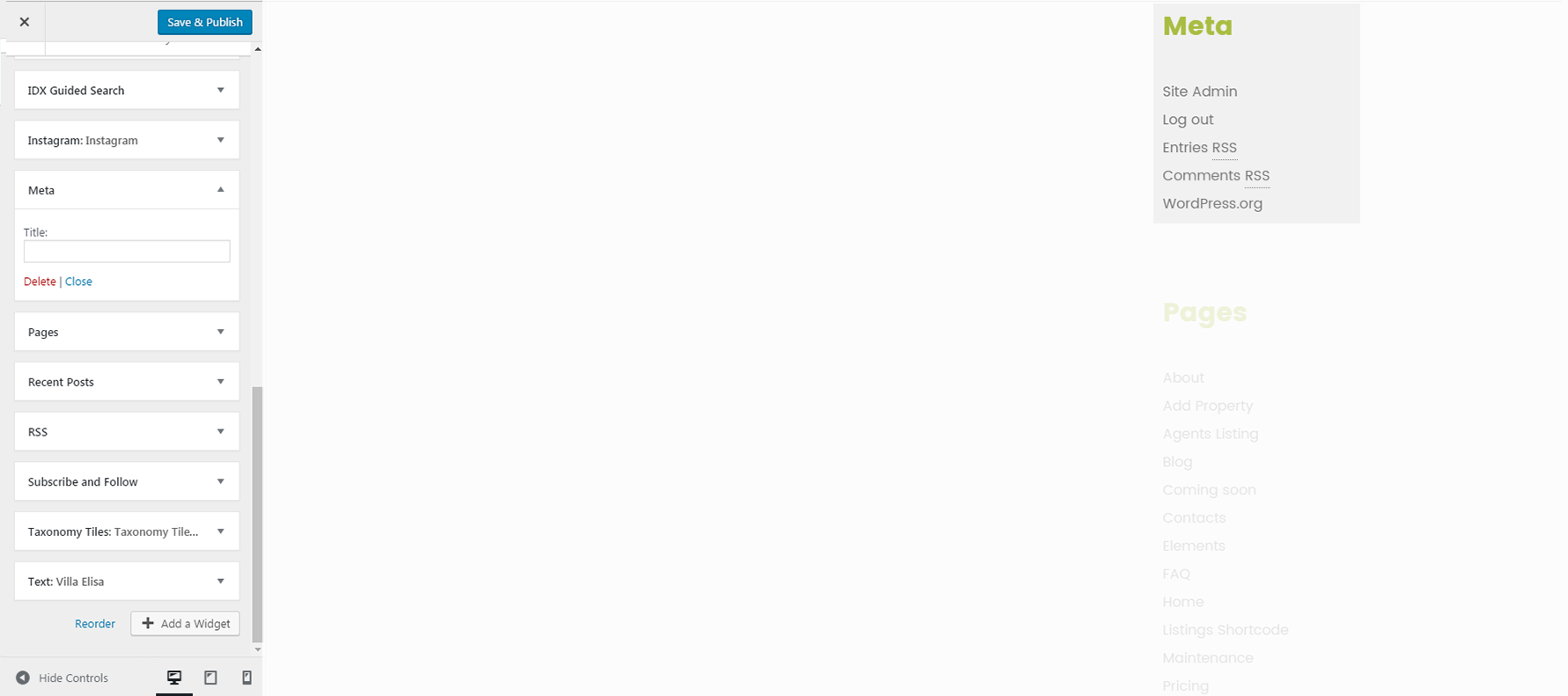 Menu Settings Screen