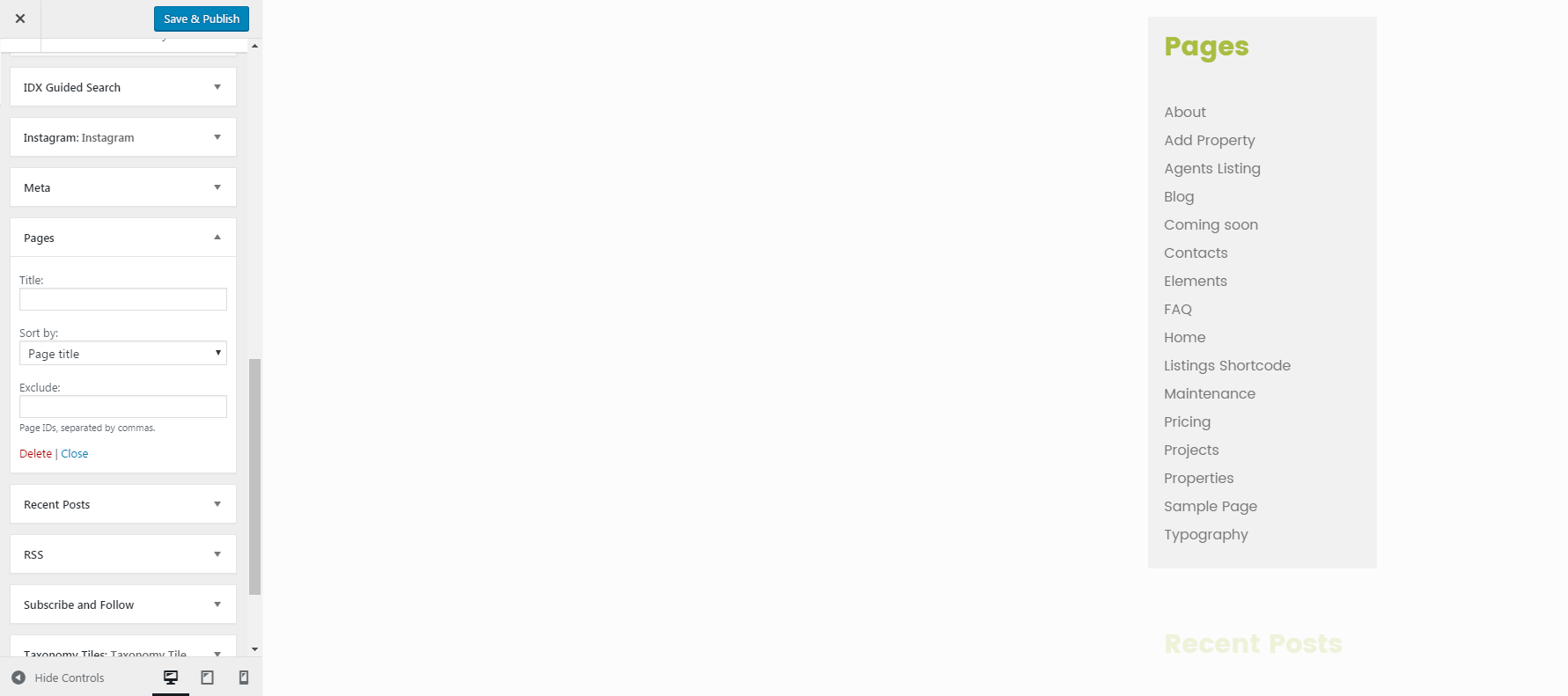 Menu Settings Screen