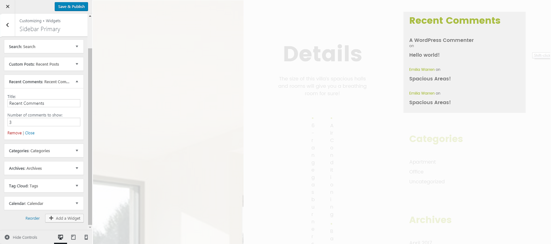 Menu Settings Screen