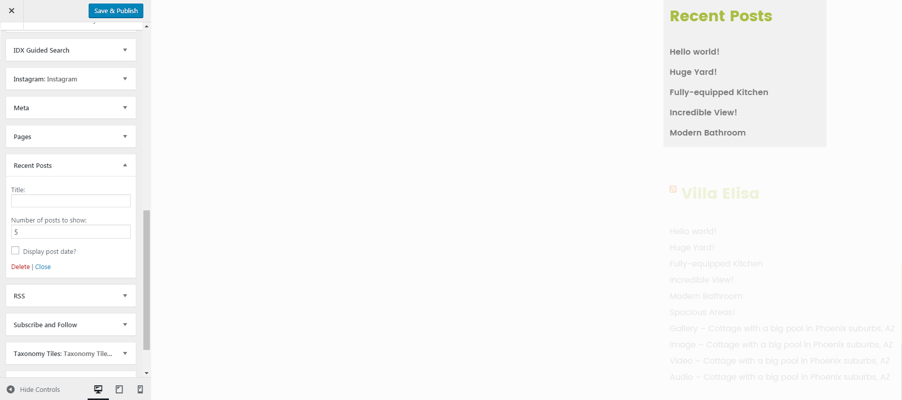 Menu Settings Screen