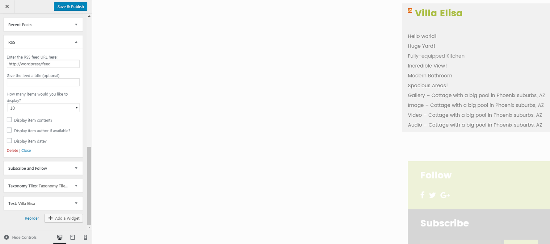 Menu Settings Screen