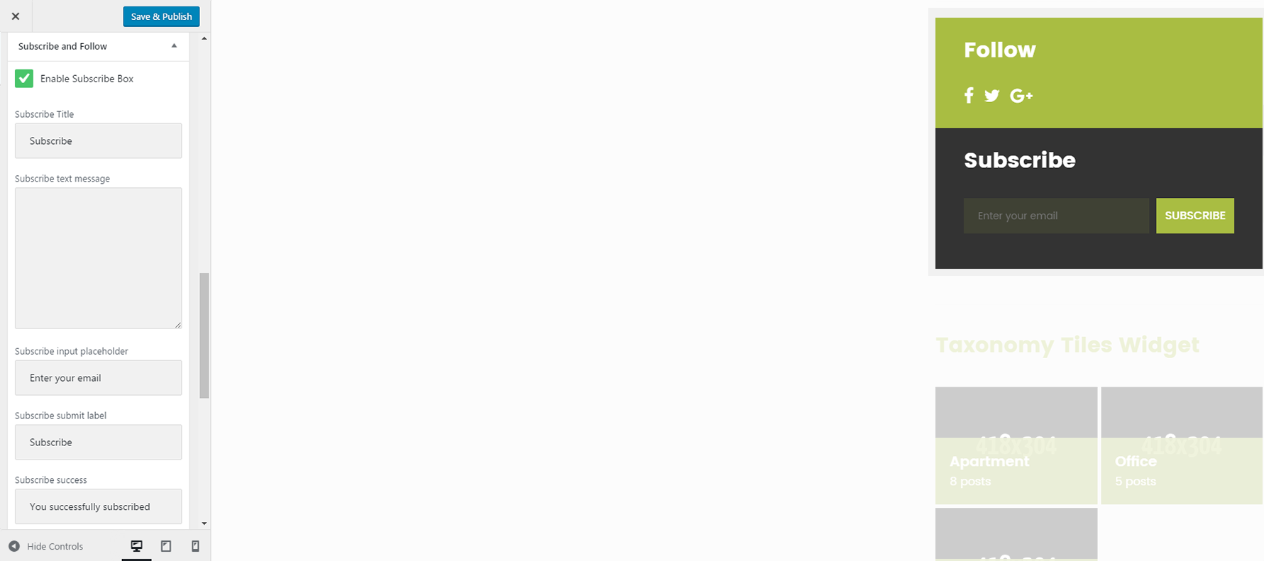 Menu Settings Screen