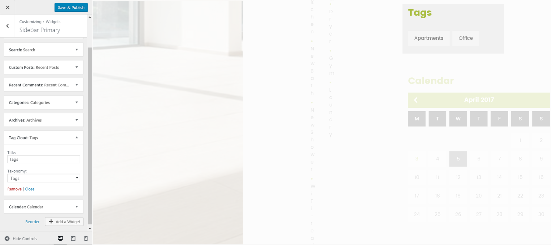 Menu Settings Screen