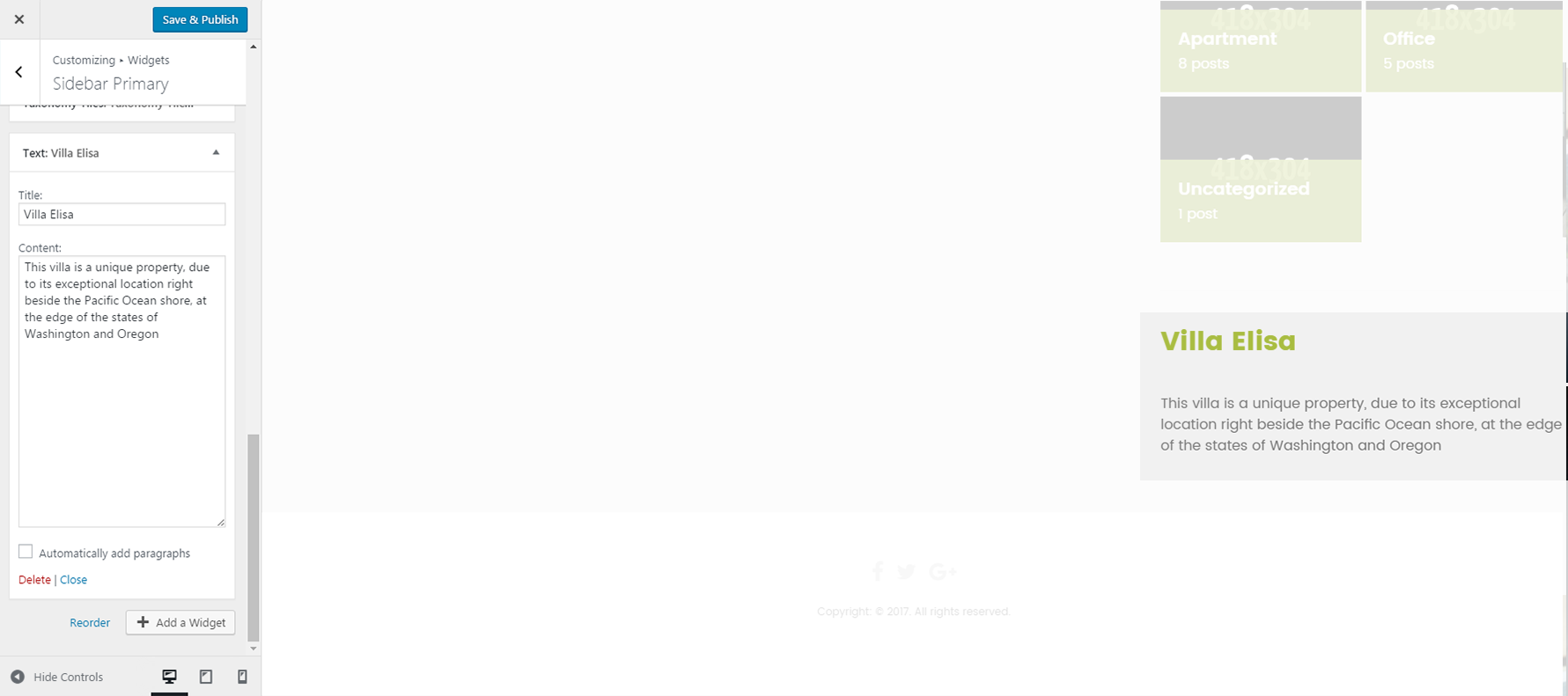 Menu Settings Screen