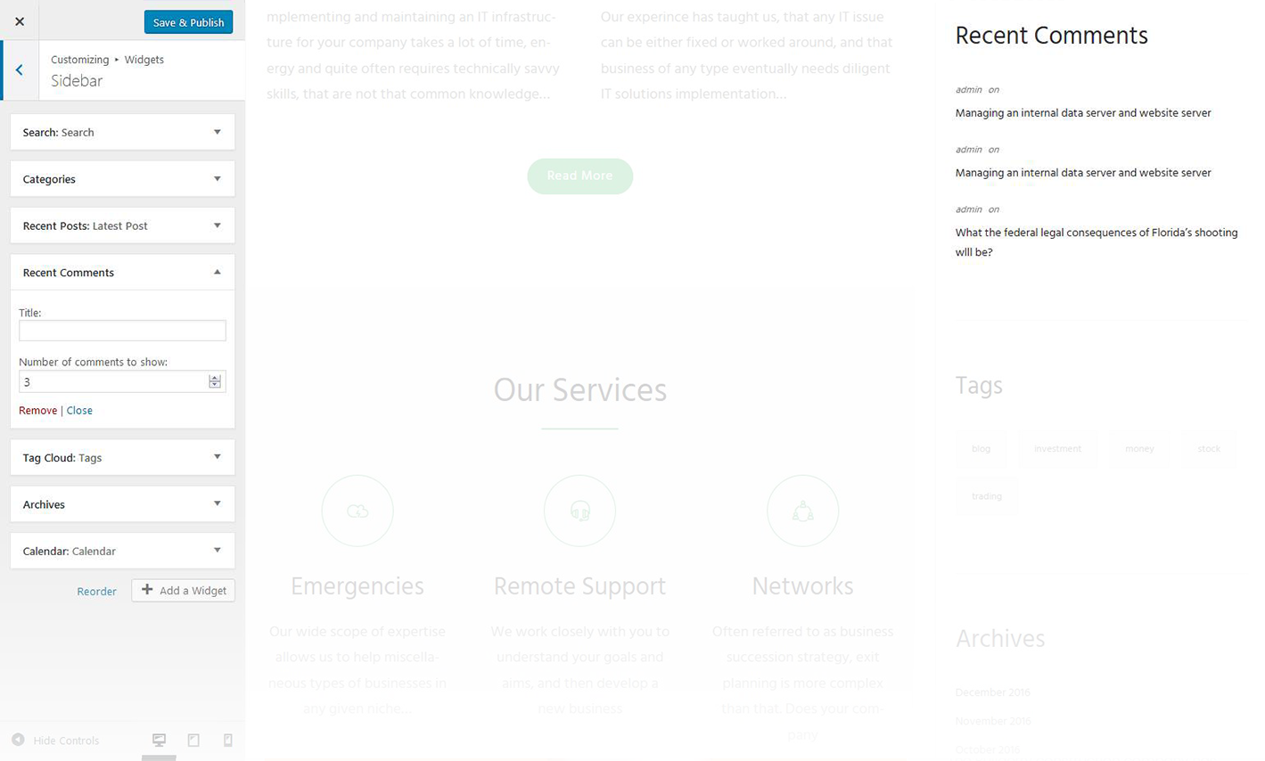 Menu Settings Screen