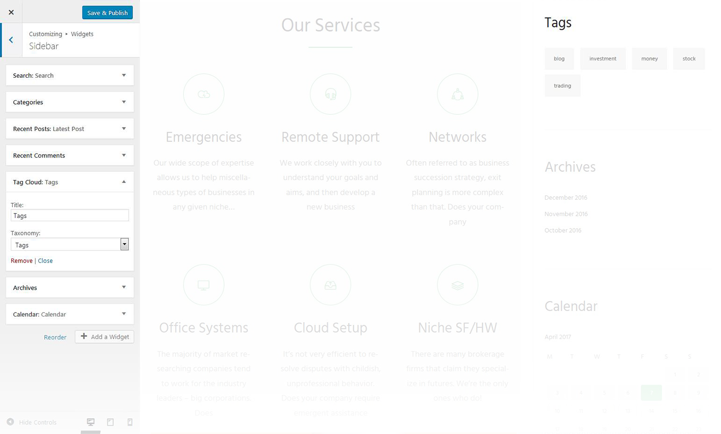 Menu Settings Screen