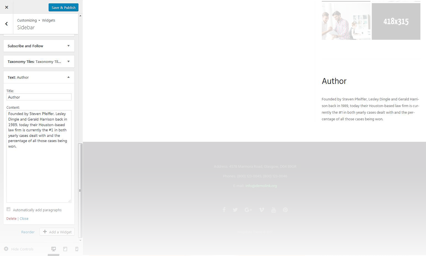 Menu Settings Screen